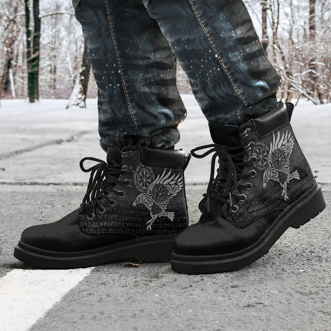 Viking All Season Boots Raven Vegvisir Tattoo