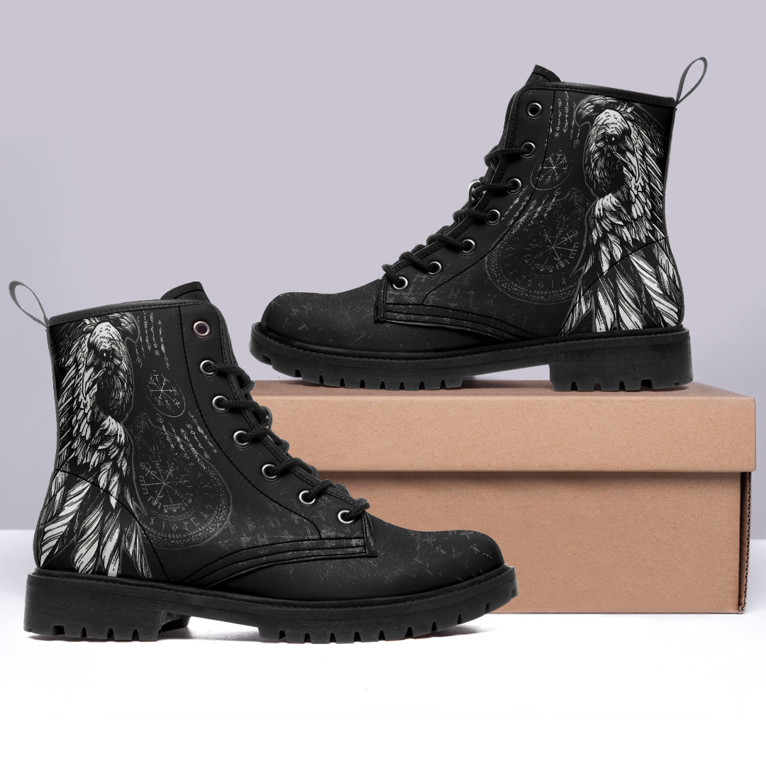 Viking Leather Boots Raven and Ouroboros and Runnes