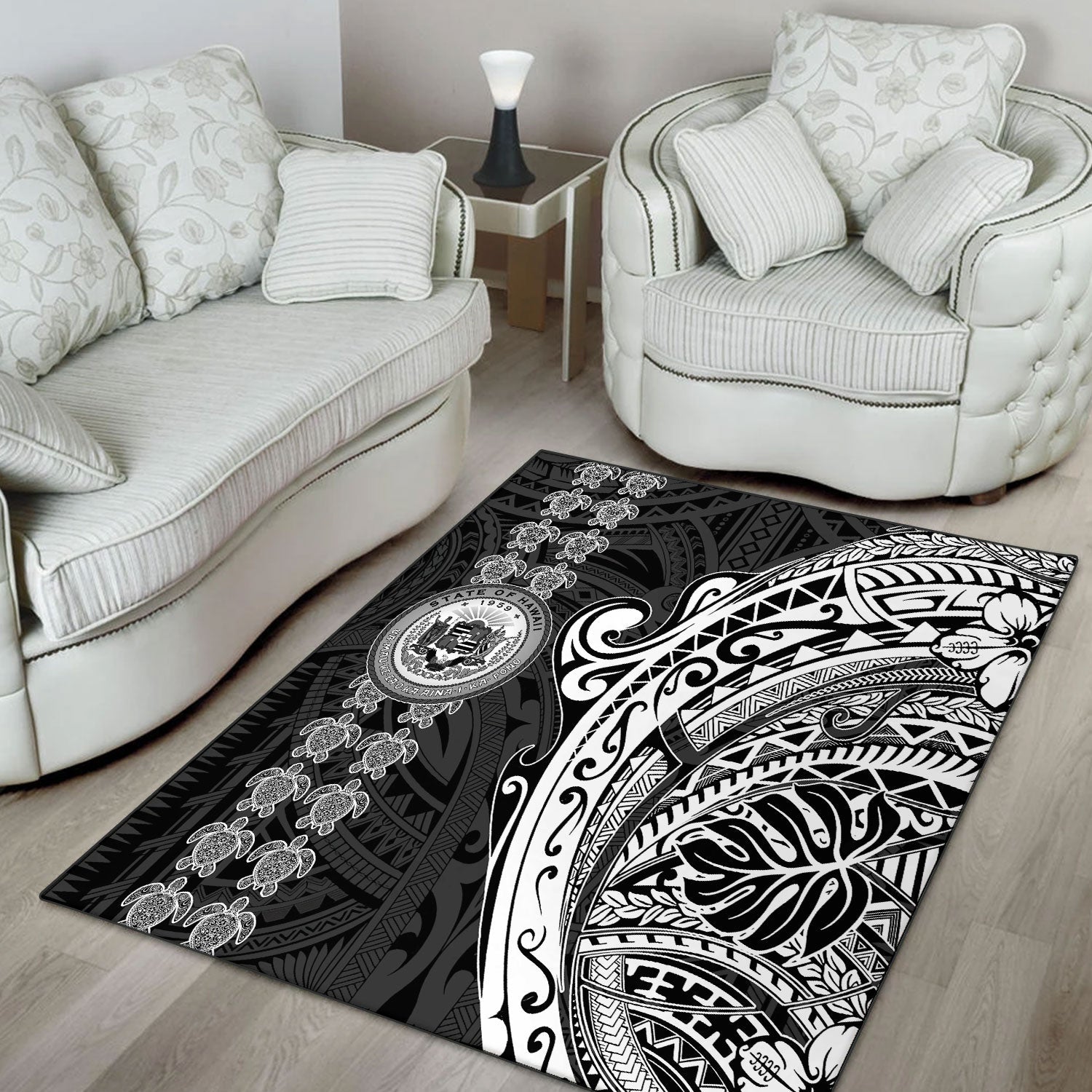 Hawaii Seal Polynesian Turtle Line Area Rug