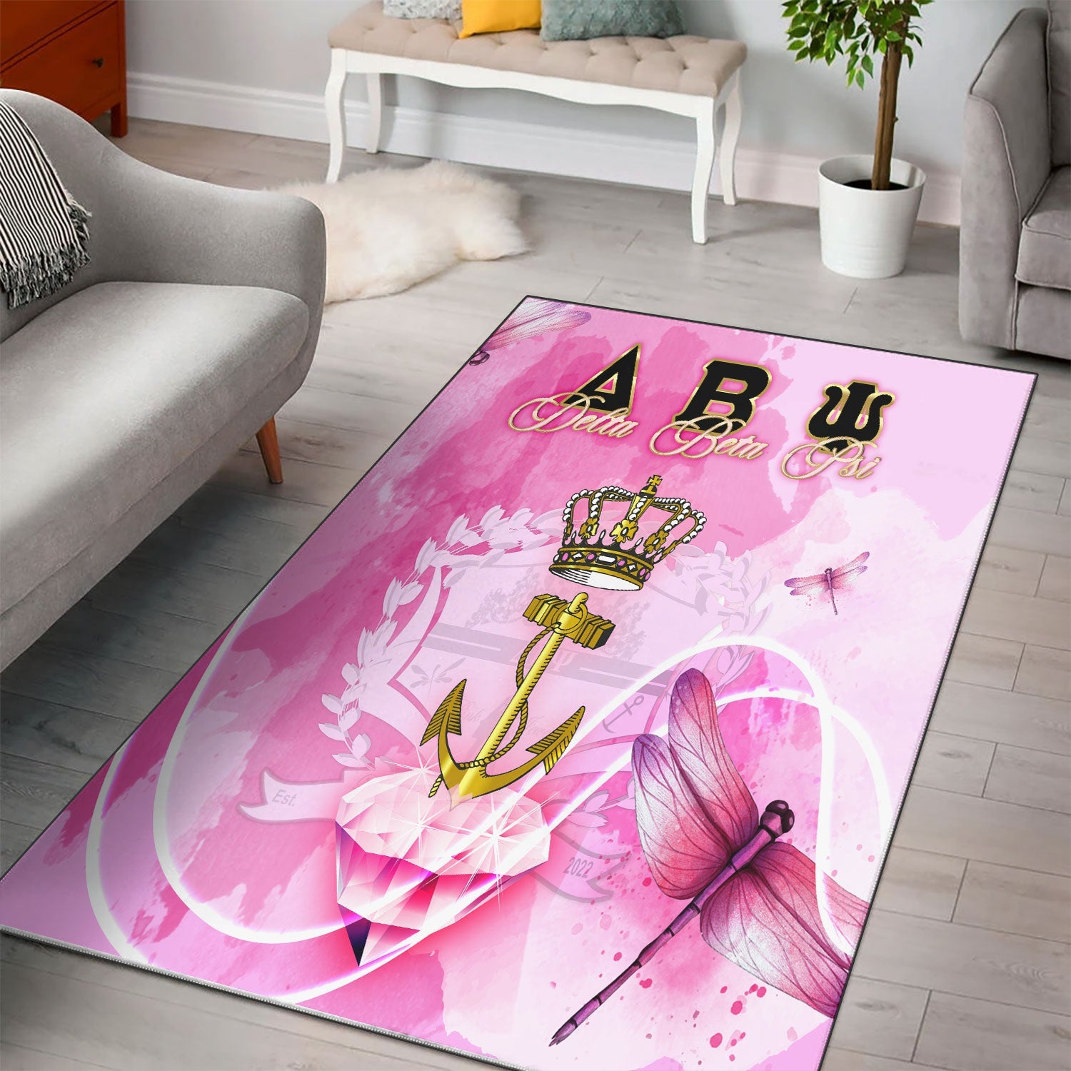 Sorority Area Rug - Delta Beta Psi Pink Dragonfly Style