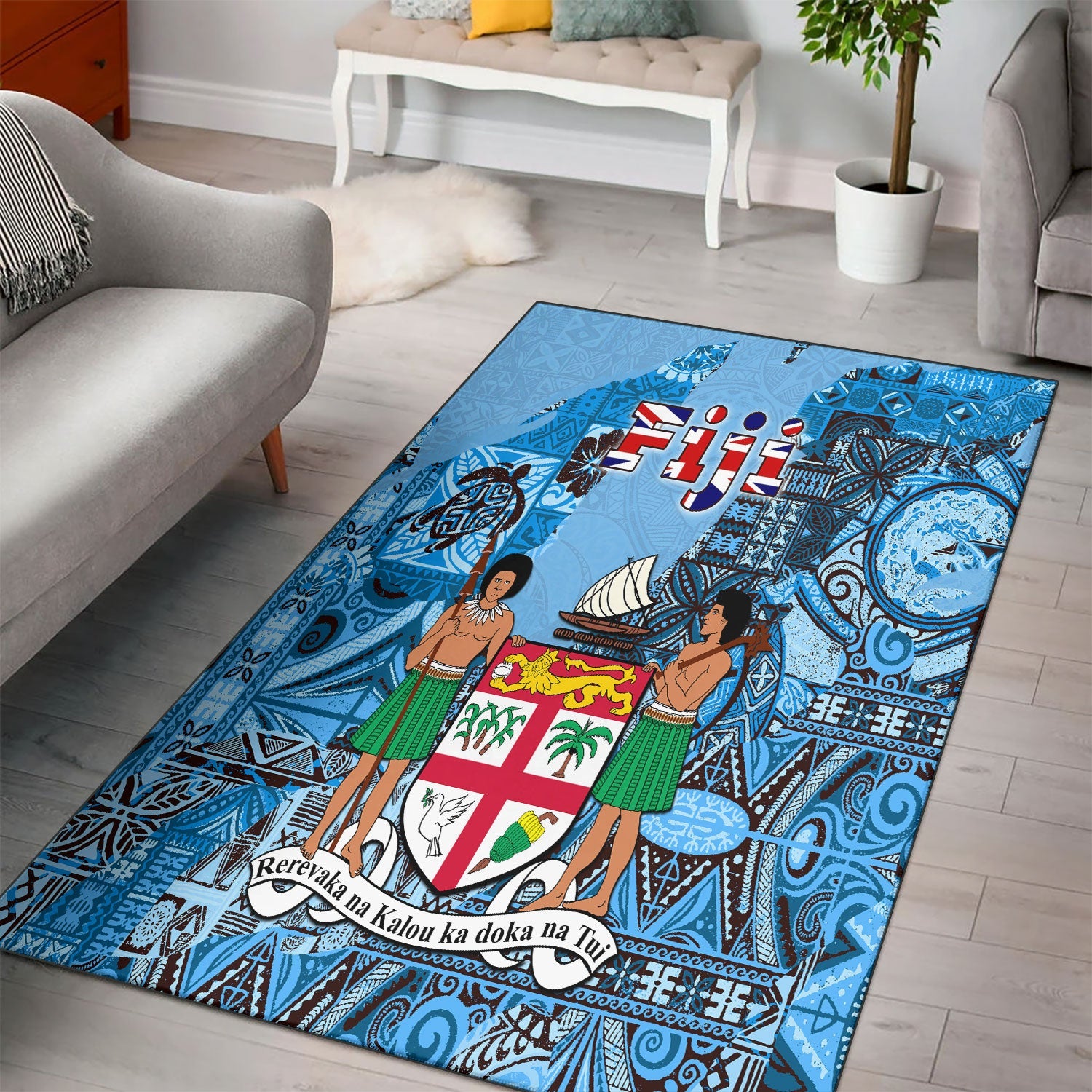 Fiji Flag & Coat Of Arms Area Rug