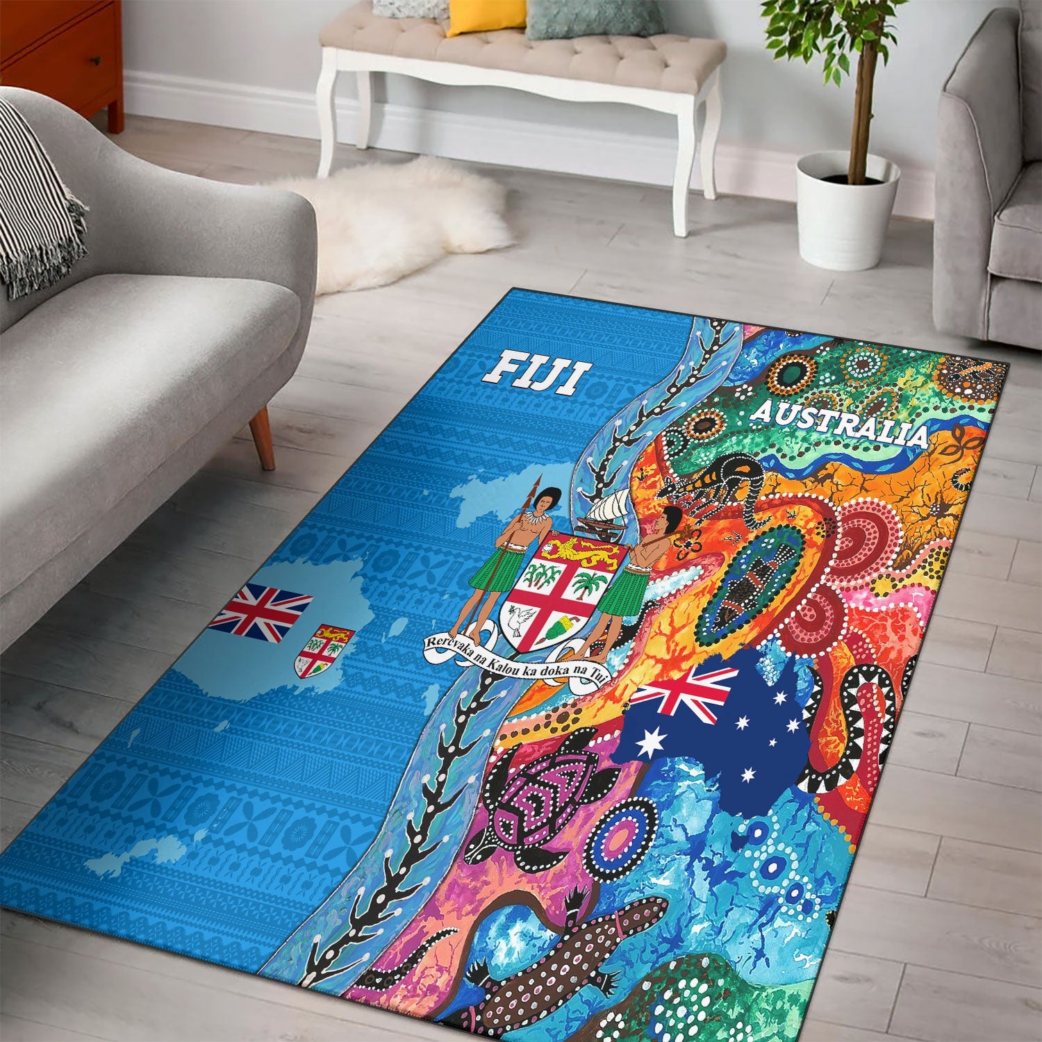 Fiji Tapa & Australia Aboriginal Area Rug