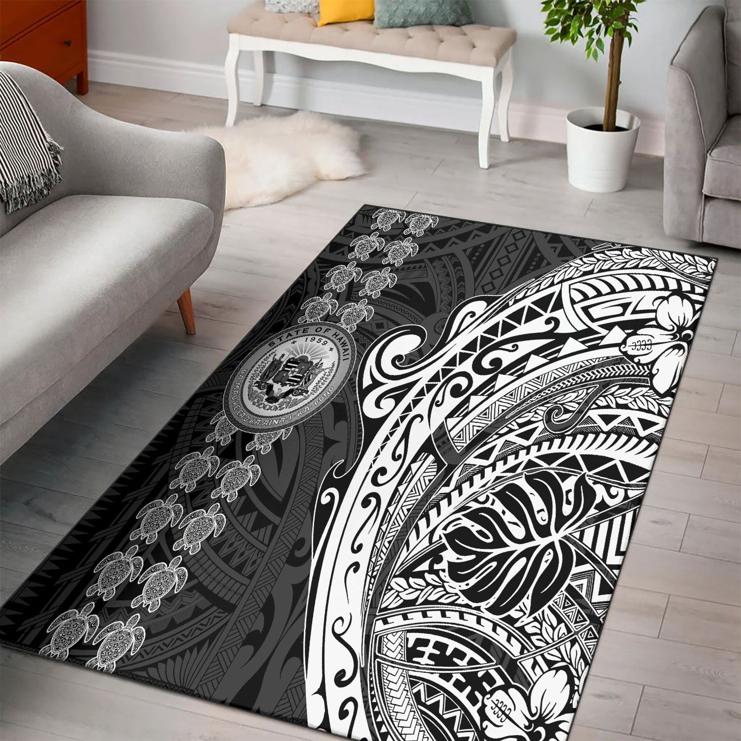 Hawaii Seal Polynesian Turtle Line Area Rug