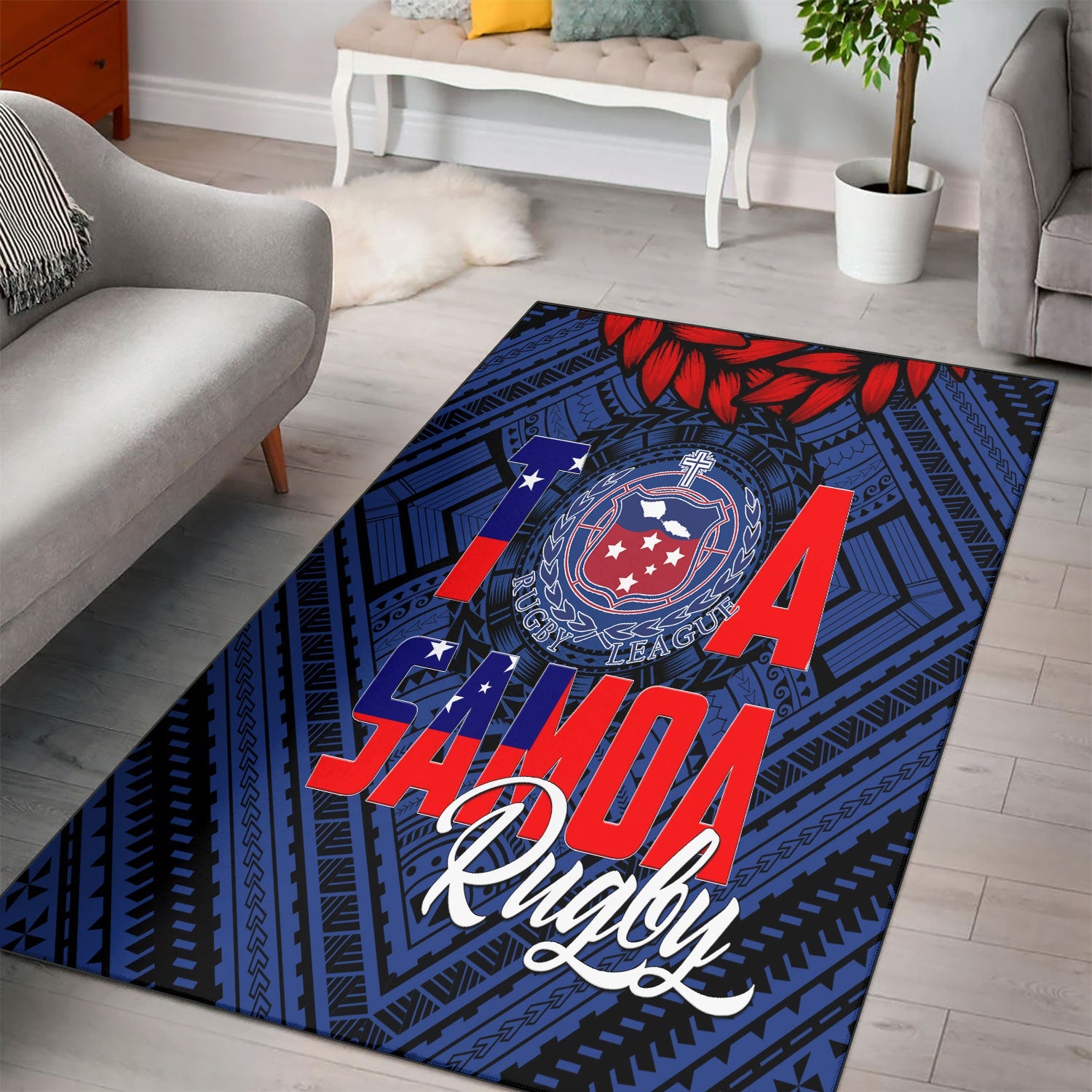 Polynesian Samoa Area Rug Toa Samoa Rugby Ula Fala Style