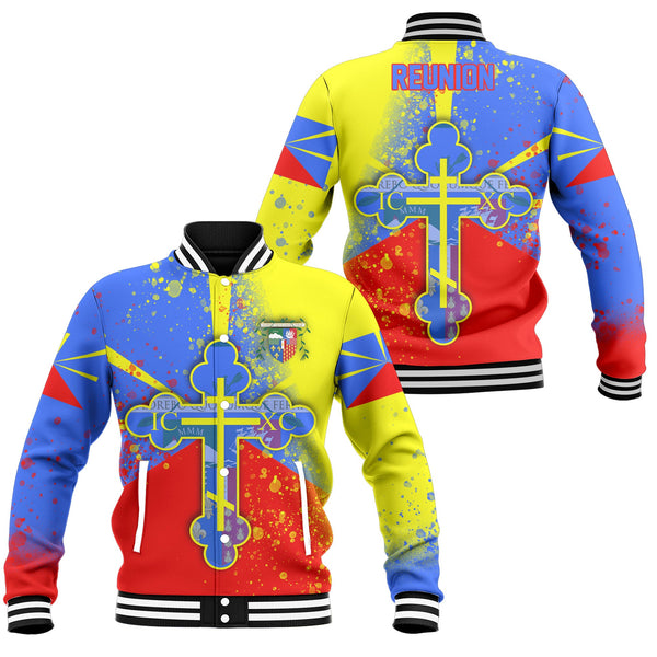 Reunion Baseball Jacket Flag & Coat Of Arms Orthodox Style