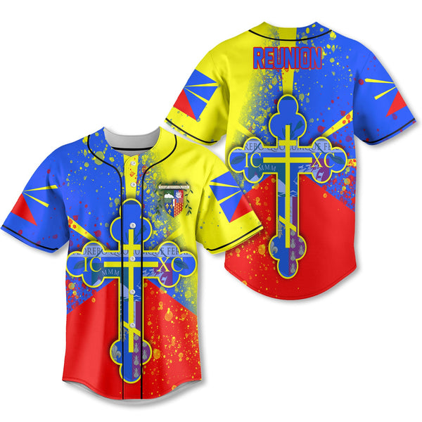 Reunion Baseball Jersey Flag & Coat Of Arms Orthodox Style