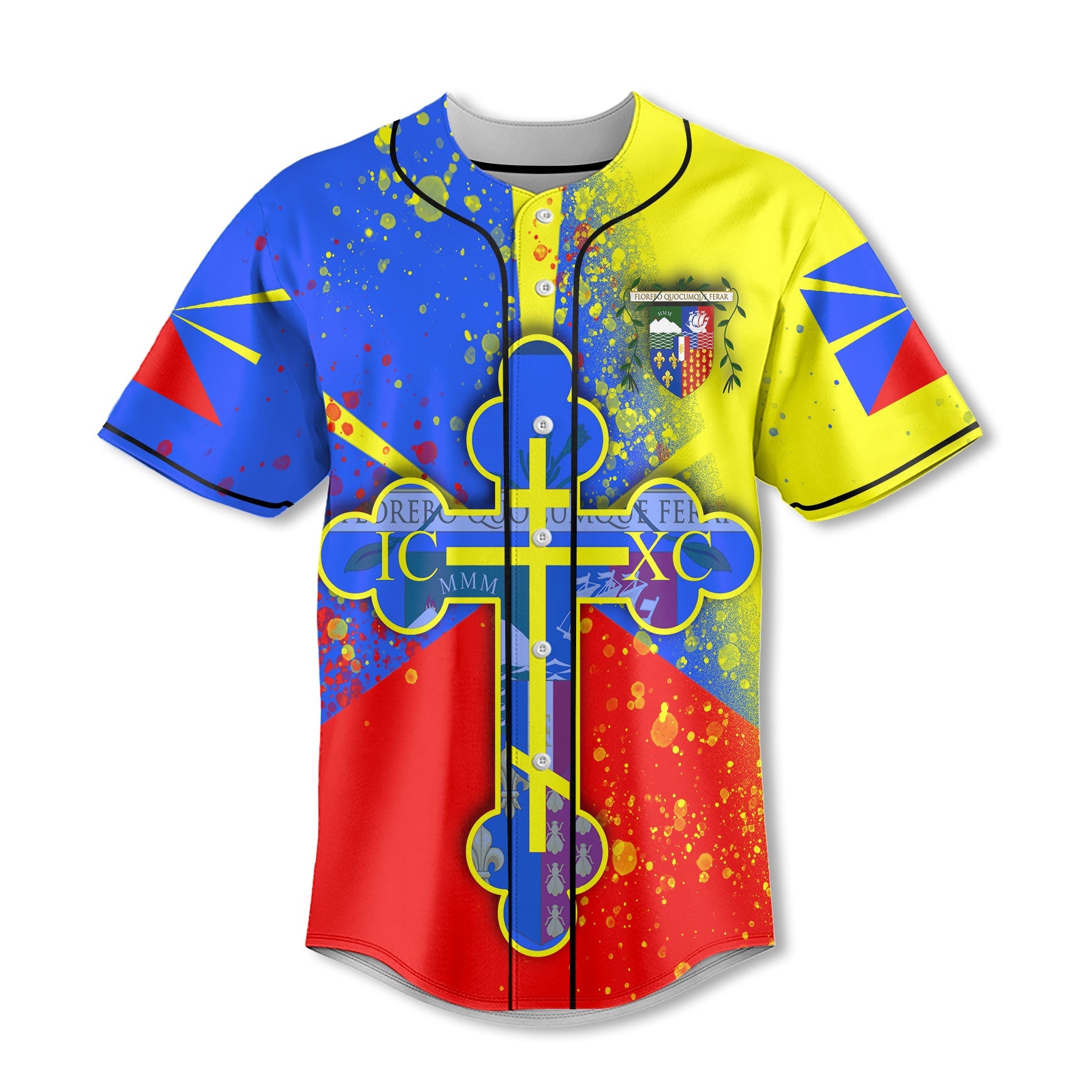 Reunion Baseball Jersey Flag & Coat Of Arms Orthodox Style