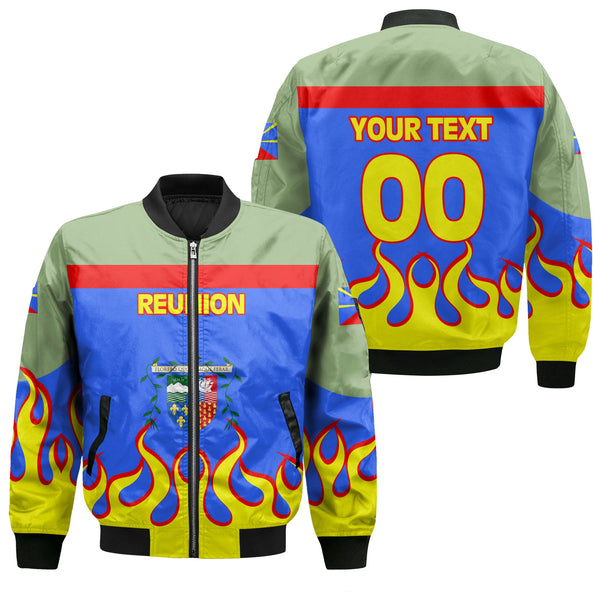 Reunion Bomber Jacket Flag & Coat Of Arms Fire Hockey Style