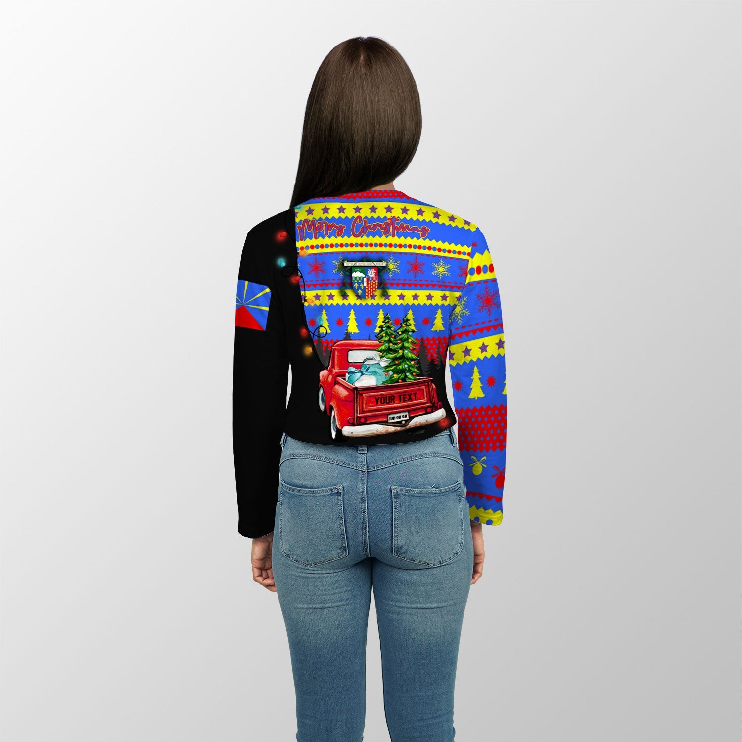 Reunion Crop Top Long T Shirt Coat Of Arms Christmas Style