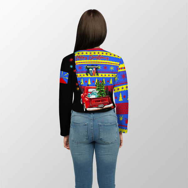 Reunion Crop Top Long T Shirt Coat Of Arms Christmas Style