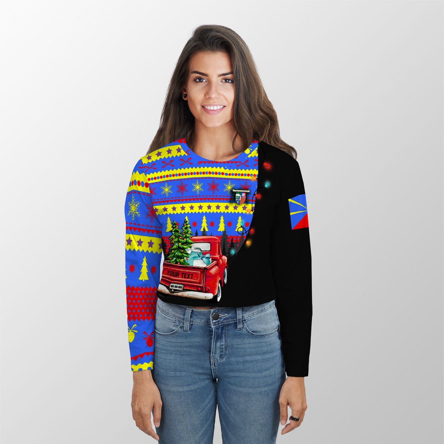 Reunion Crop Top Long T Shirt Coat Of Arms Christmas Style