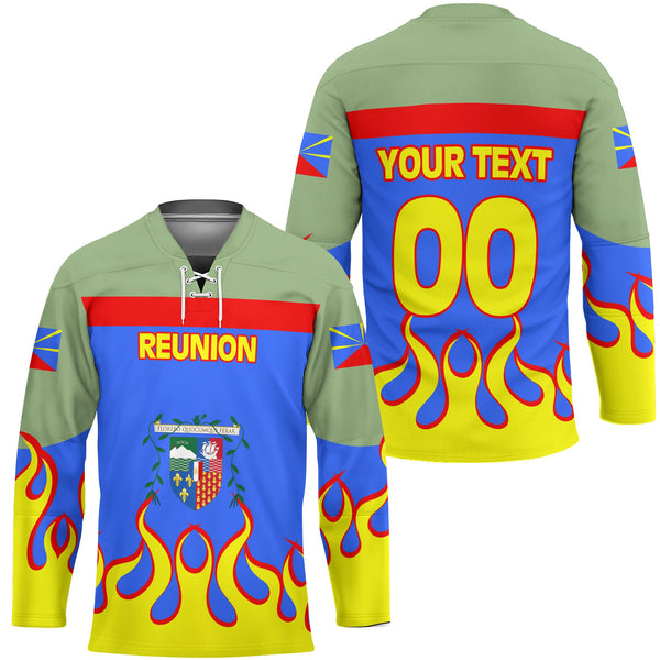 Reunion Hockey Jersey Flag & Coat Of Arms Fire Hockey Style