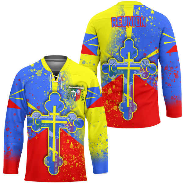 Reunion Hockey Jersey Flag & Coat Of Arms Orthodox Style