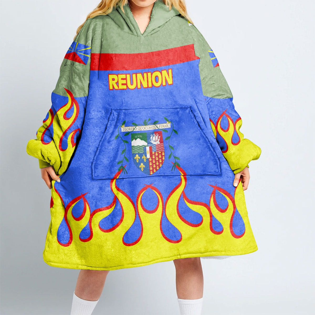 Reunion Snug Hoodie Flag & Coat Of Arms Fire Hockey Style