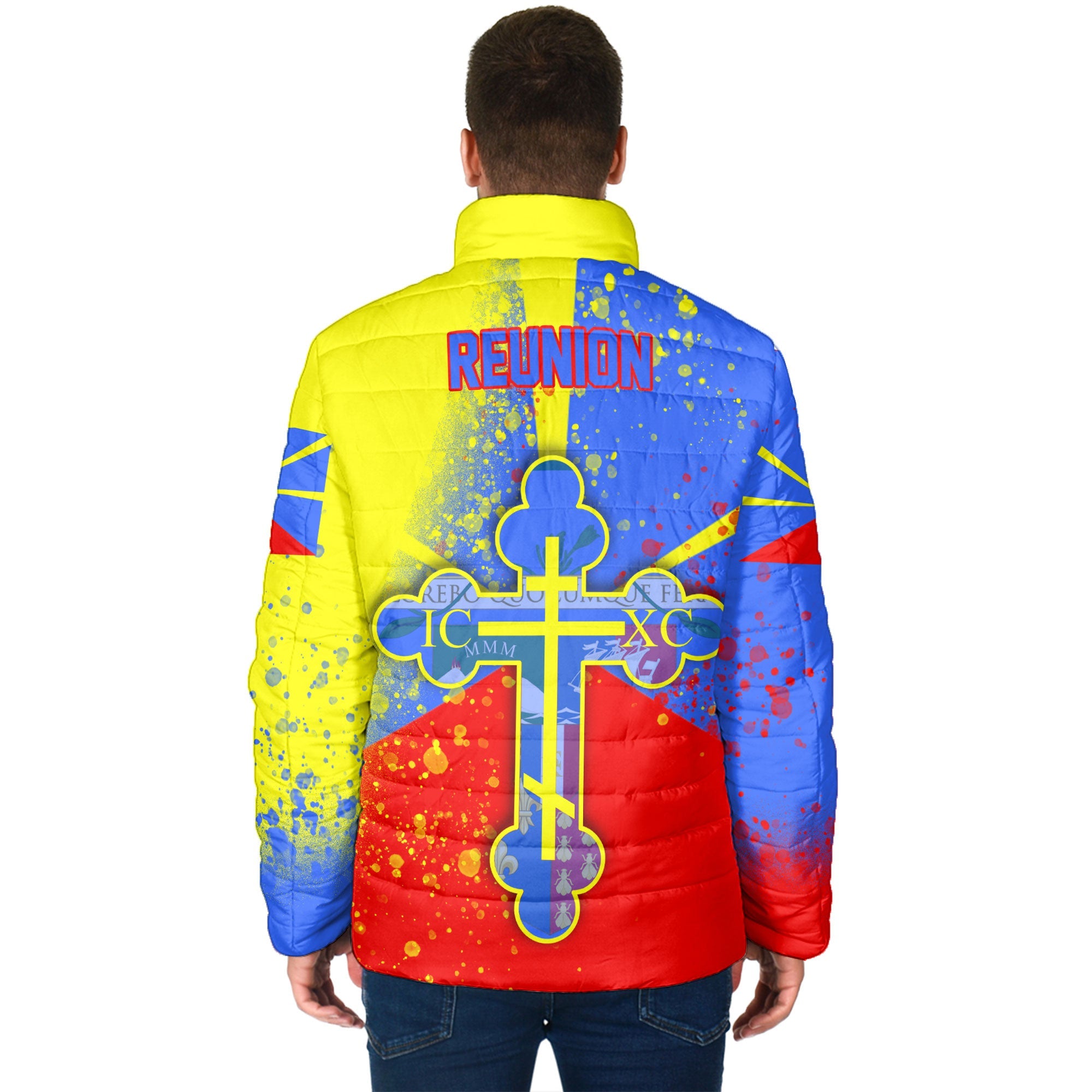 Reunion Men Padded Jacket Flag & Coat Of Arms Orthodox Style