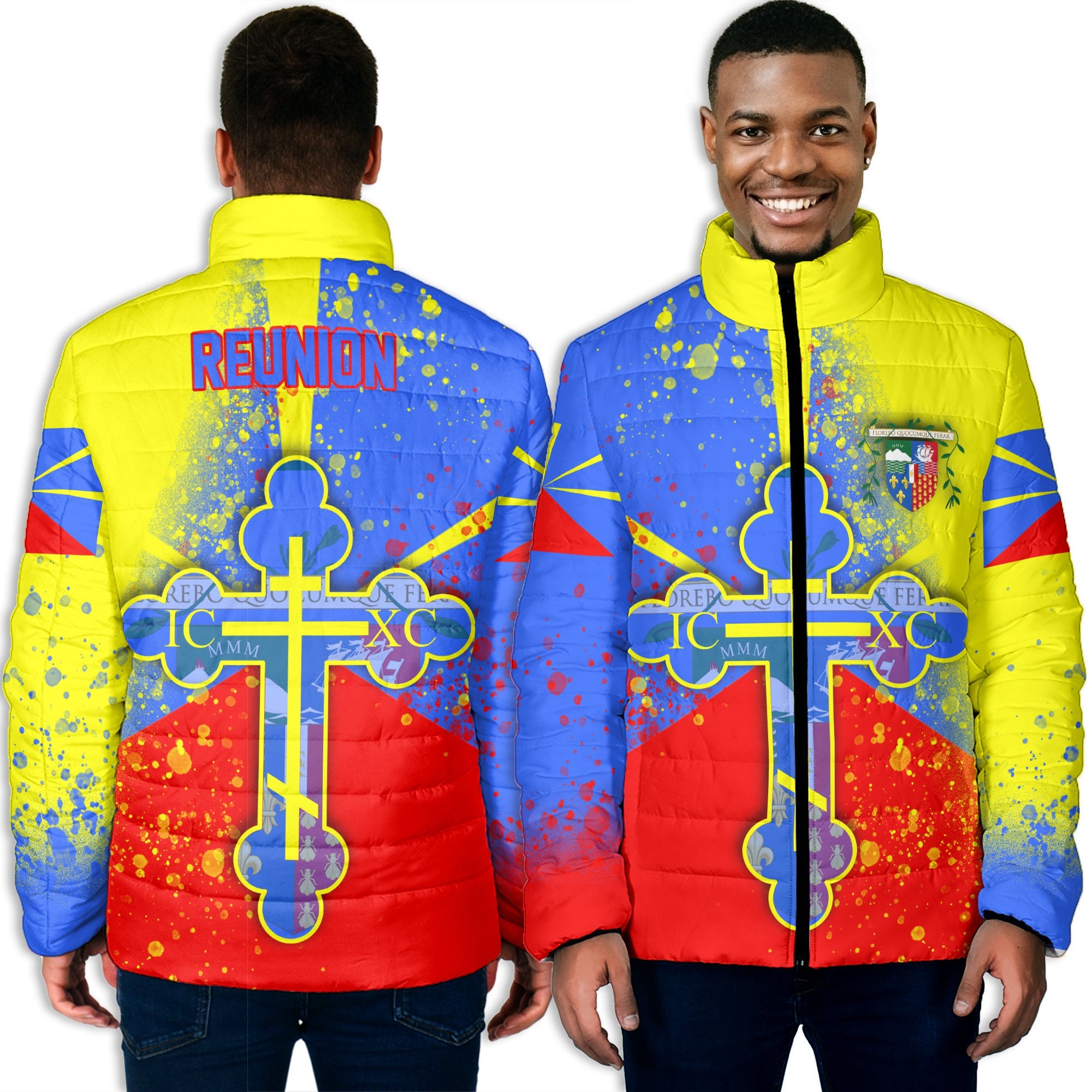 Reunion Men Padded Jacket Flag & Coat Of Arms Orthodox Style