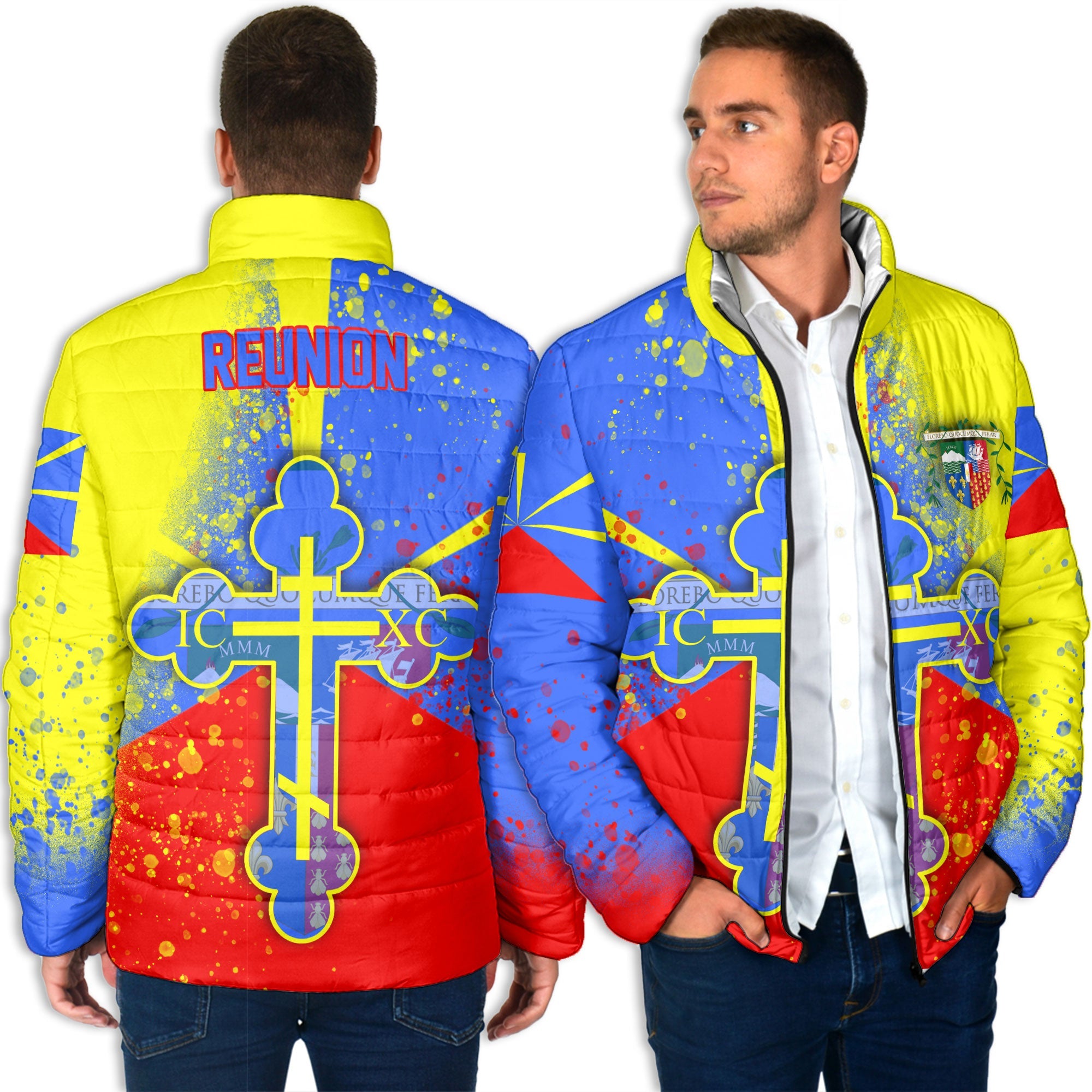 Reunion Men Padded Jacket Flag & Coat Of Arms Orthodox Style