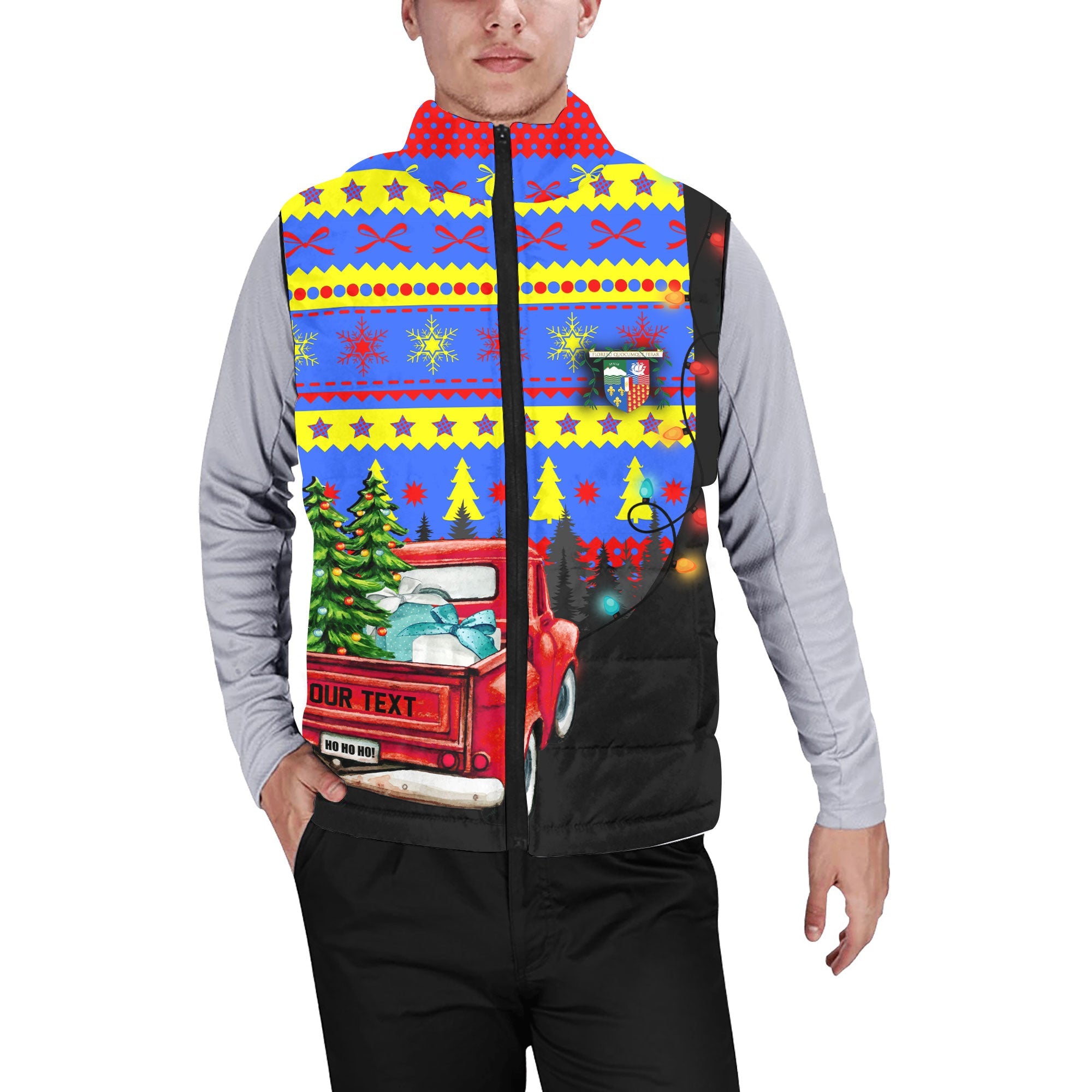 Reunion Men Padded Jacket Vest Coat Of Arms Christmas Style