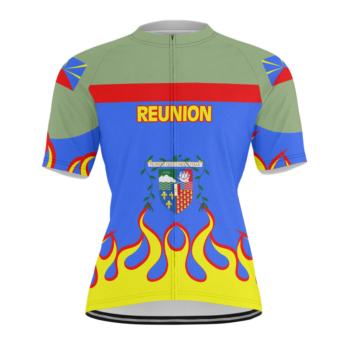 Reunion Men's Cycling Jersey Flag & Coat Of Arms Fire Hockey Style