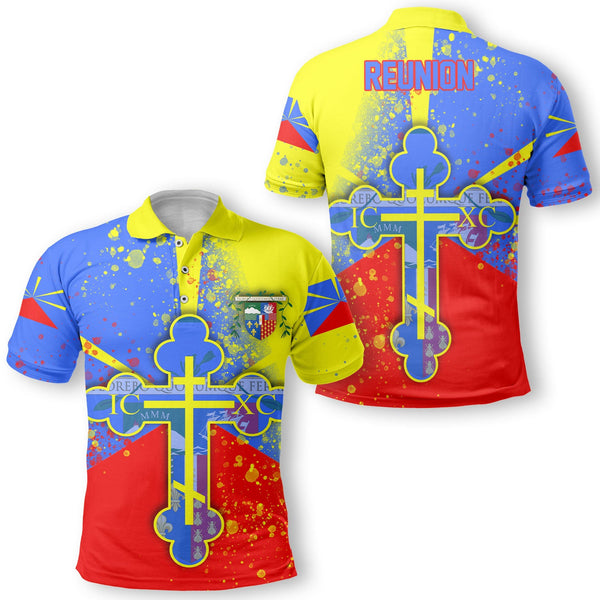 Reunion Polo Shirt Flag & Coat Of Arms Orthodox Style