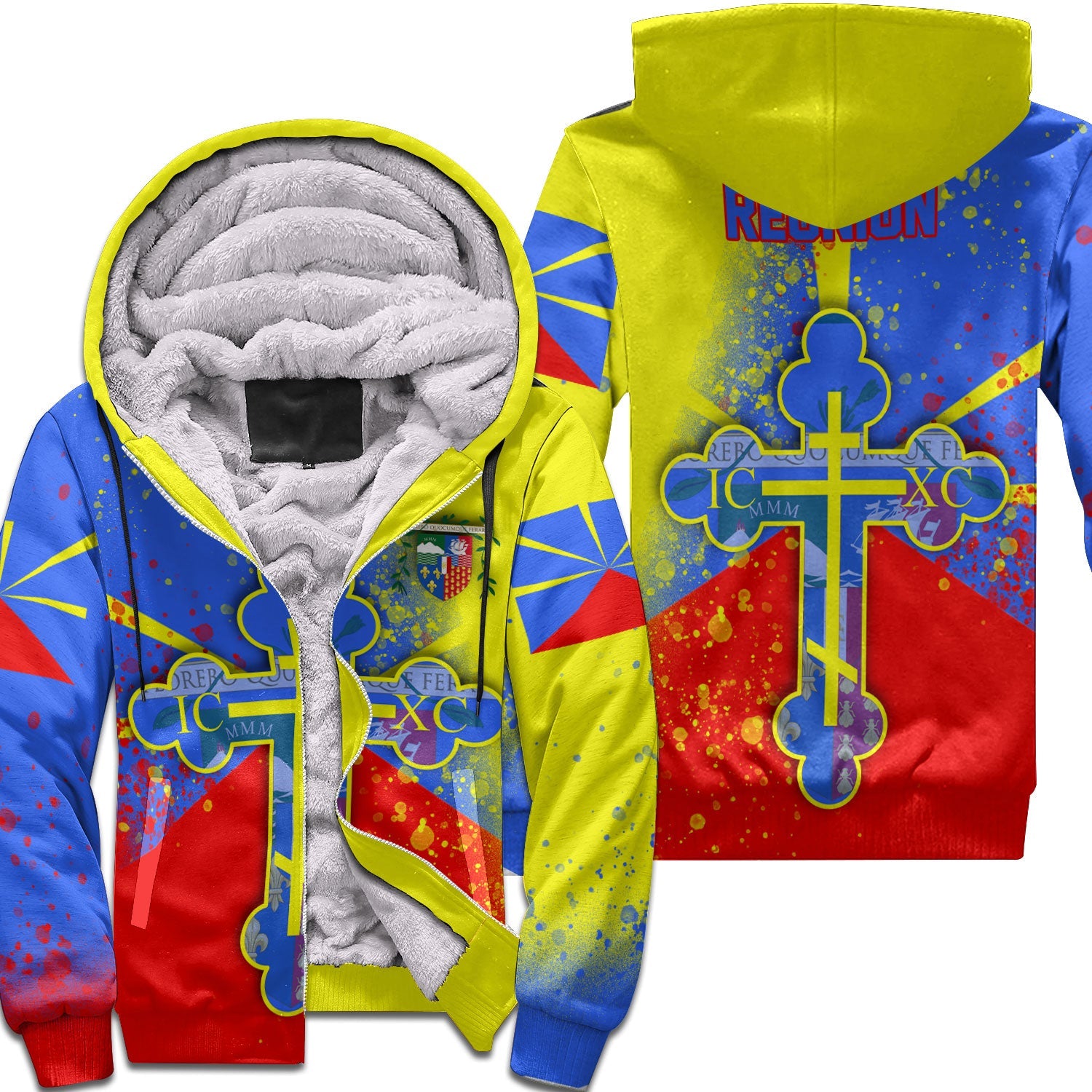 Reunion Sherpa Hoodie Flag & Coat Of Arms Orthodox Style