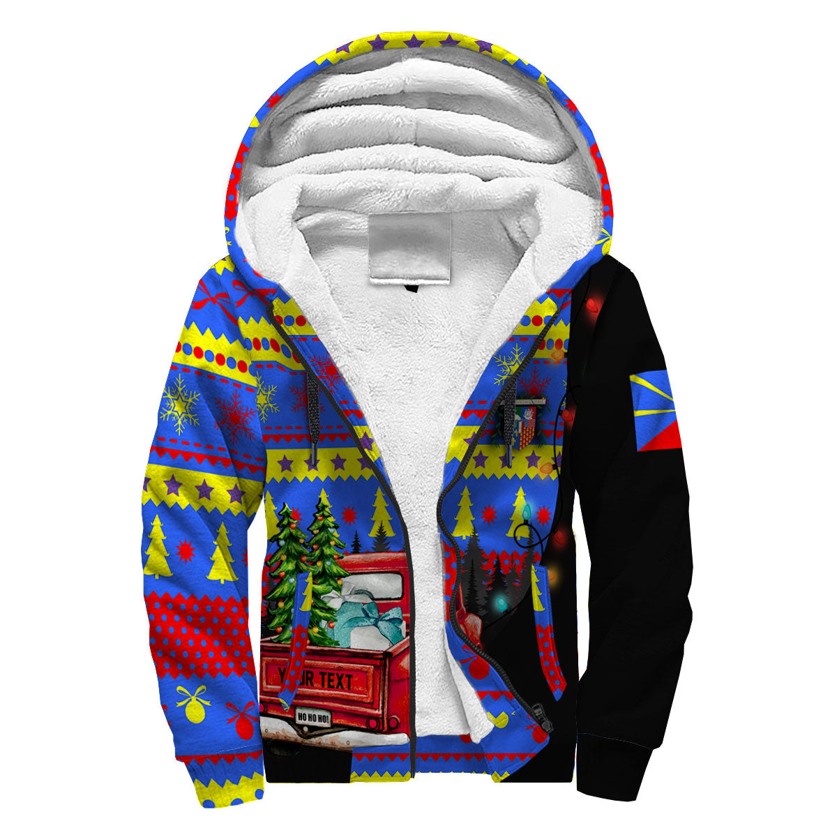 Reunion Sherpa Hoodie Coat Of Arms Christmas Style