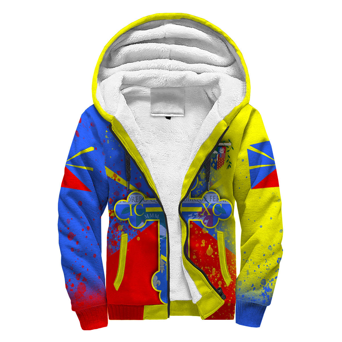 Reunion Sherpa Hoodie Flag & Coat Of Arms Orthodox Style