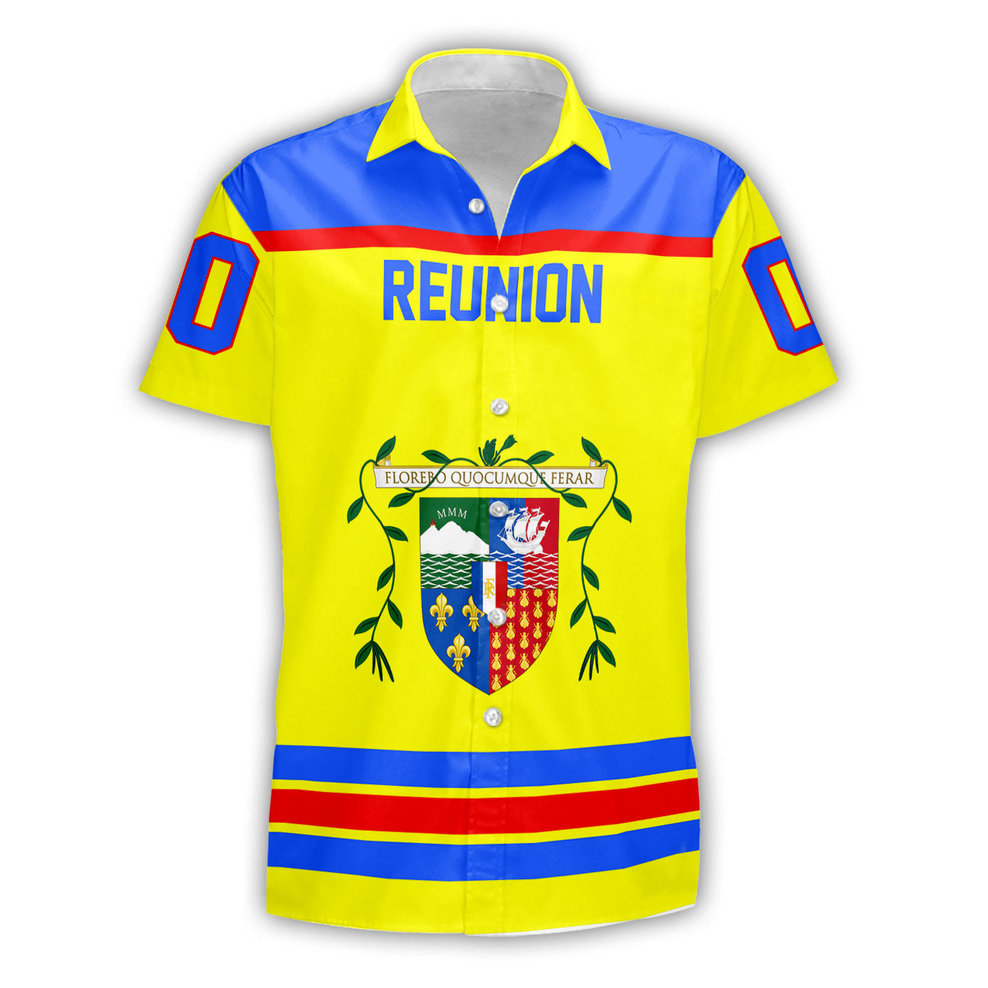 Reunion Short Sleeve Shirt Flag & Coat Of Arms Hockey Style