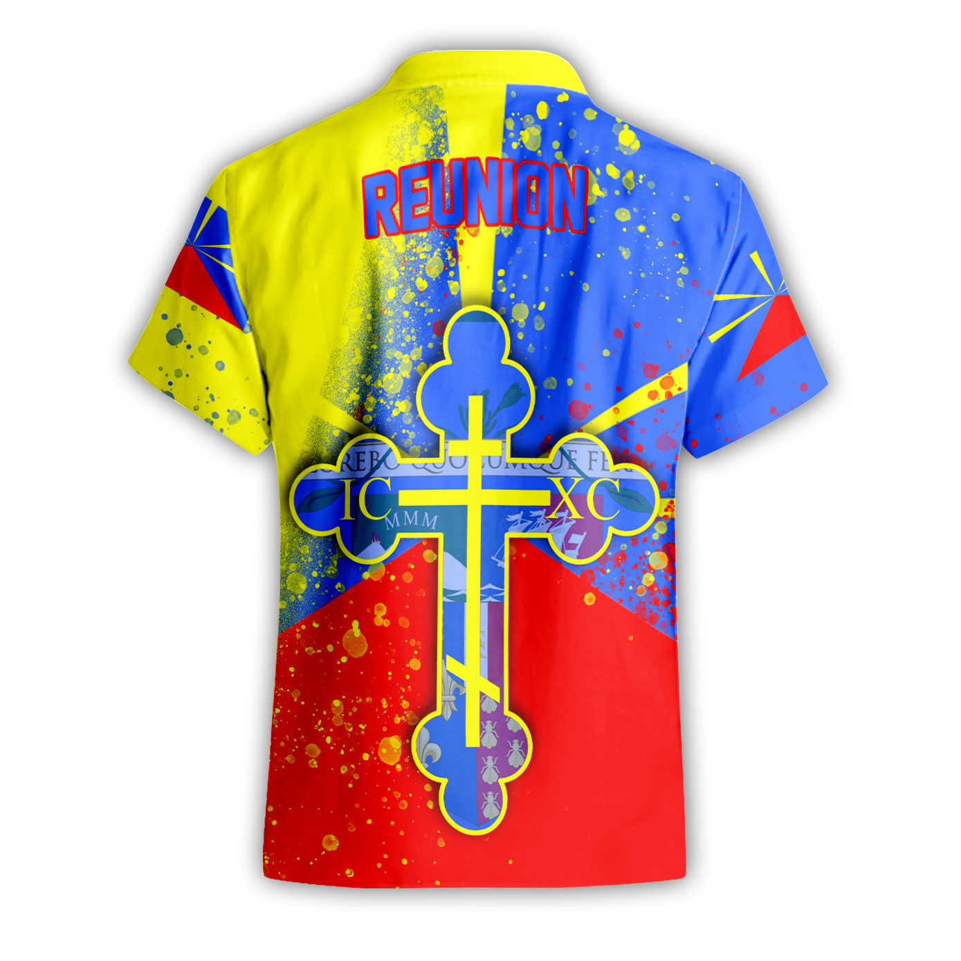 Reunion Short Sleeve Shirt Flag & Coat Of Arms Orthodox Style