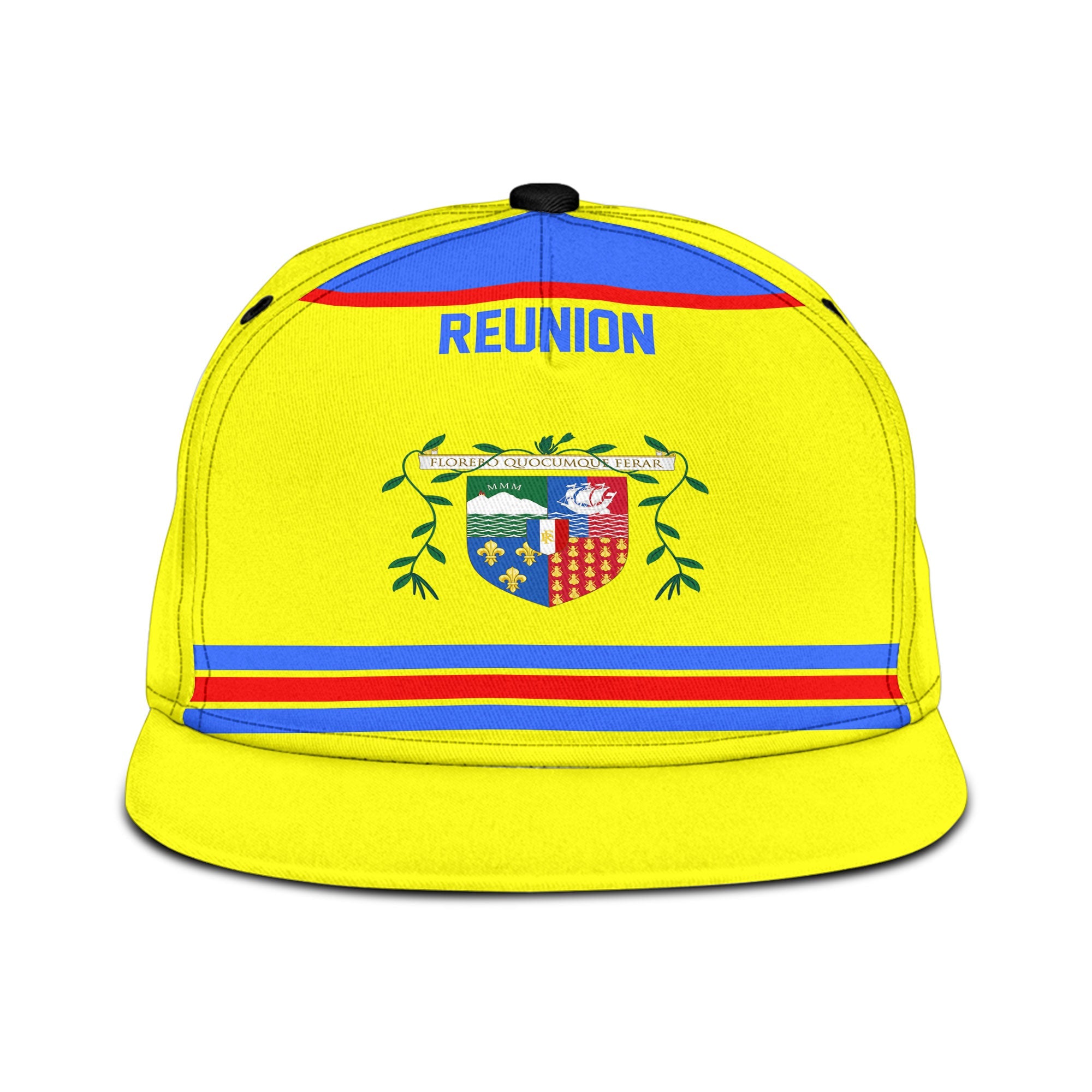 Reunion Snapback Hat Flag & Coat Of Arms Hockey Style