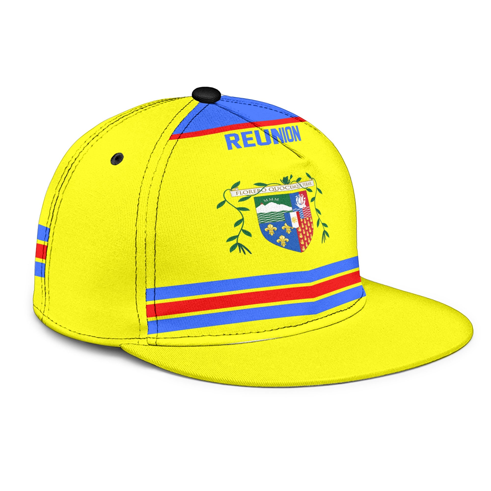 Reunion Snapback Hat Flag & Coat Of Arms Hockey Style