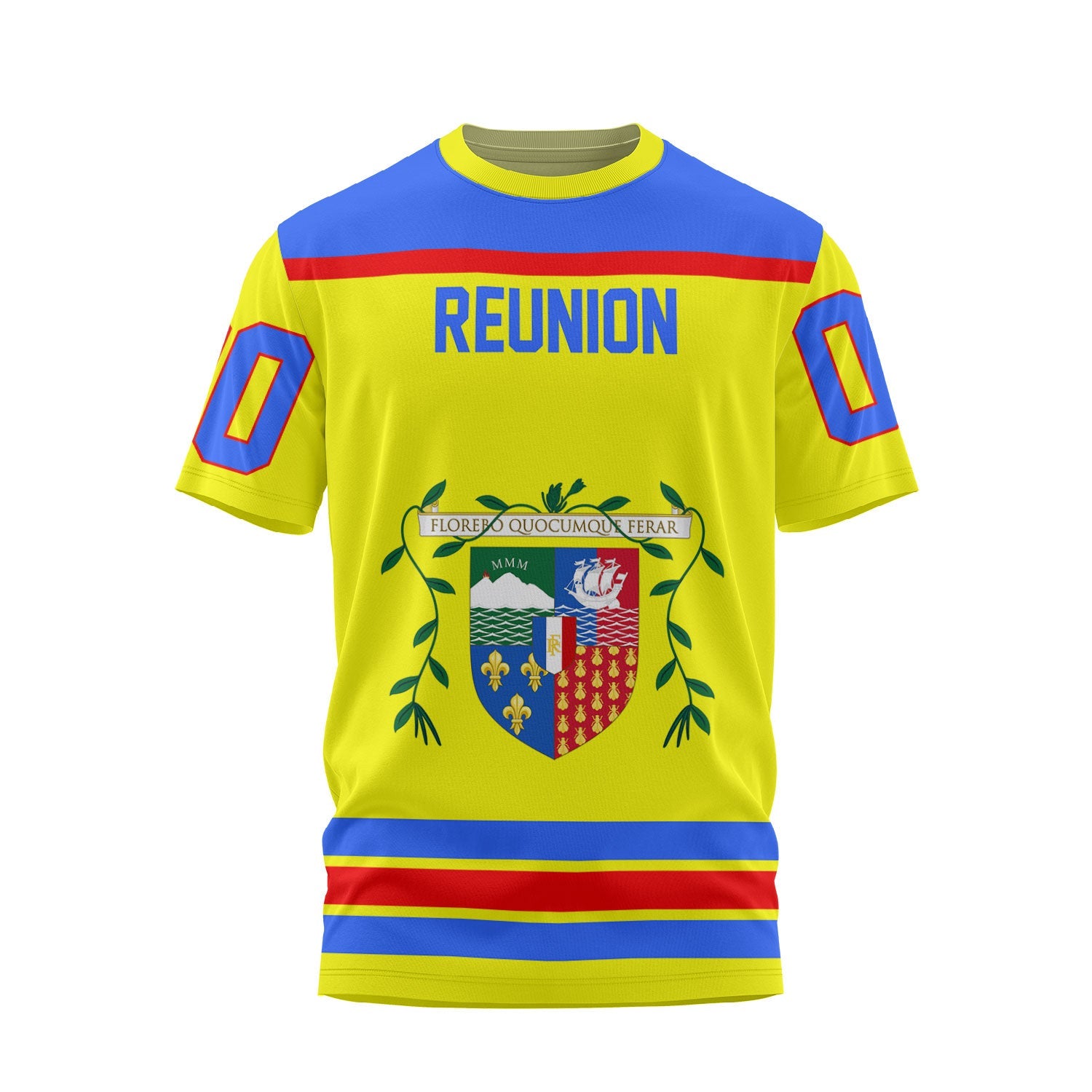 Reunion T Shirt Flag & Coat Of Arms Hockey Style