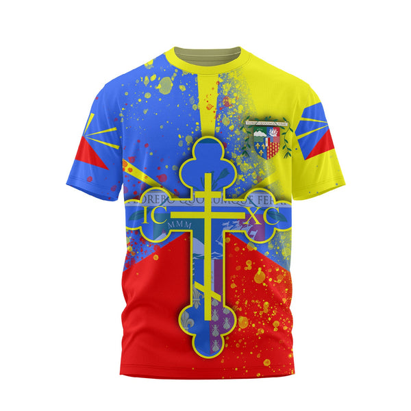 Reunion T Shirt Flag & Coat Of Arms Orthodox Style