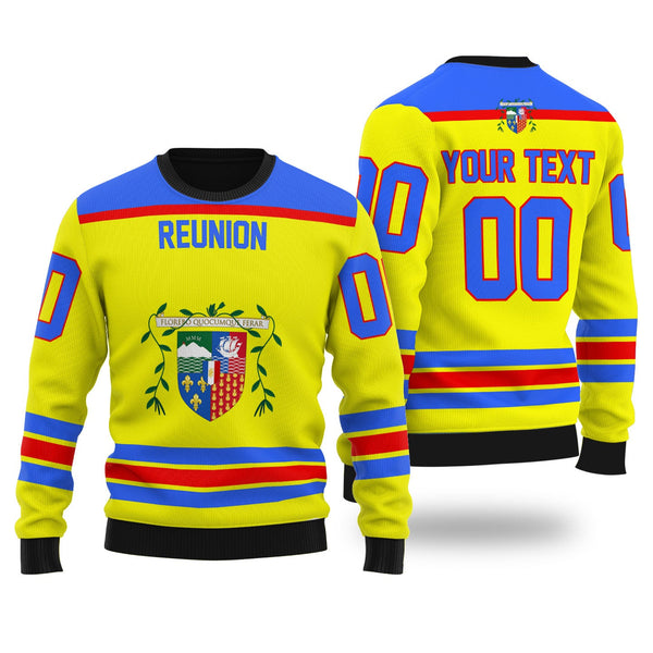 Reunion Ugly Sweater Flag & Coat Of Arms Hockey Style