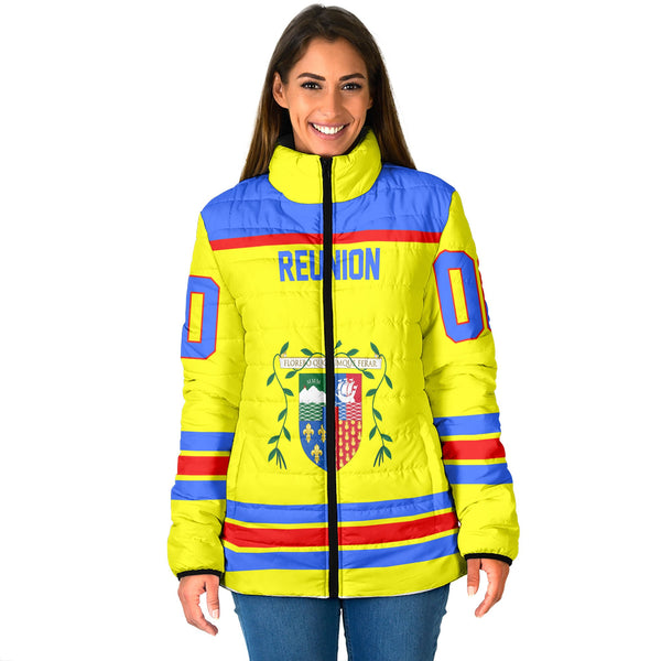 Reunion Women Padded Jacket Flag & Coat Of Arms Hockey Style