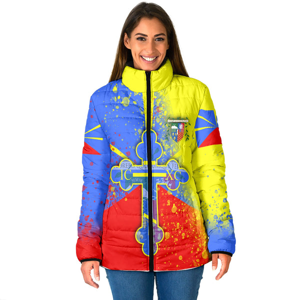 Reunion Women Padded Jacket Flag & Coat Of Arms Orthodox Style