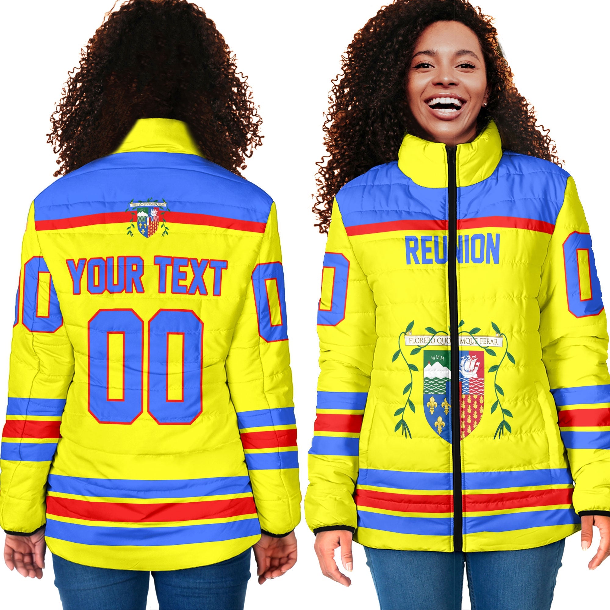 Reunion Women Padded Jacket Flag & Coat Of Arms Hockey Style