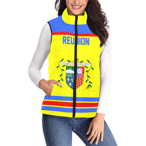 Reunion Women Padded Jacket Vest Flag & Coat Of Arms Hockey Style