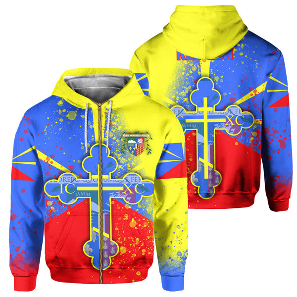 Reunion Zip Hoodie Flag & Coat Of Arms Orthodox Style