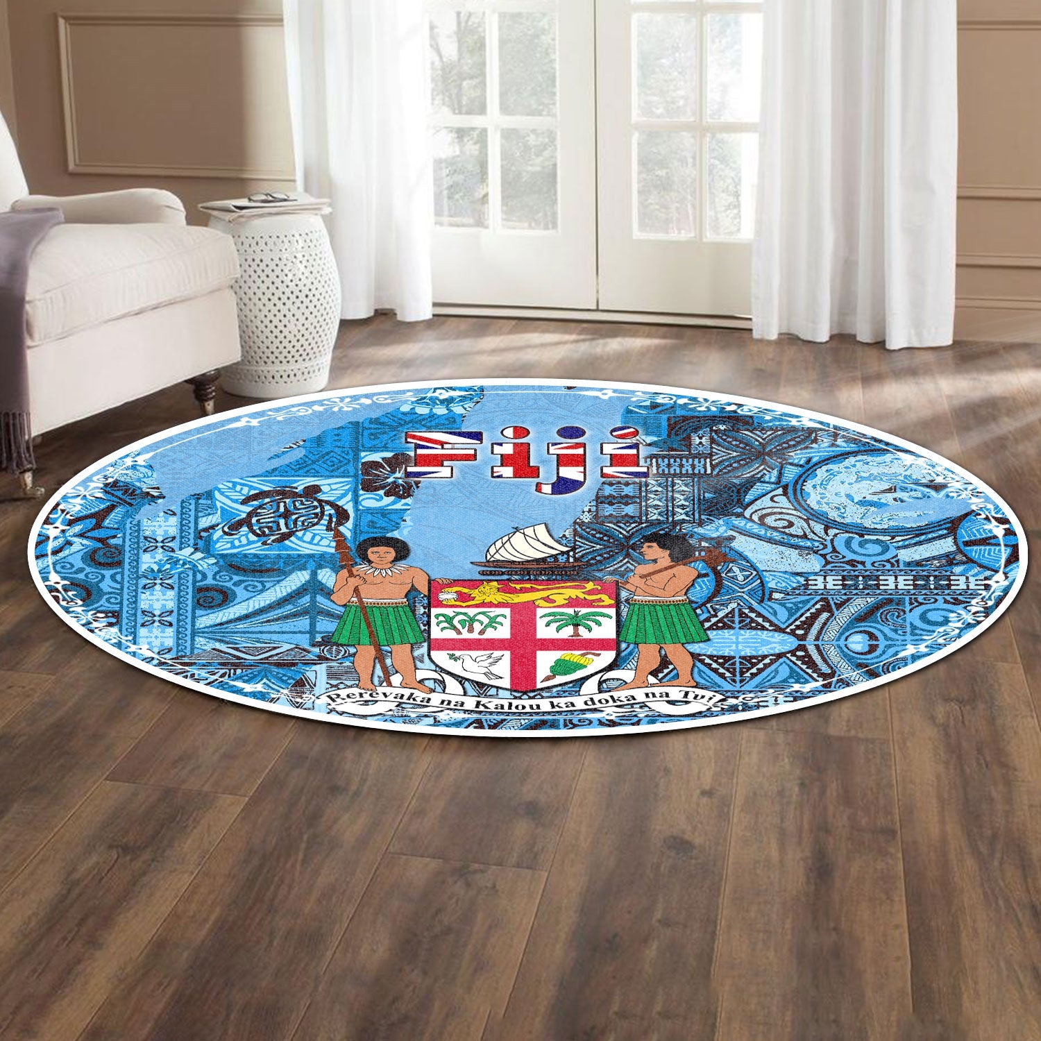 Fiji Flag & Coat Of Arms Round Carpet