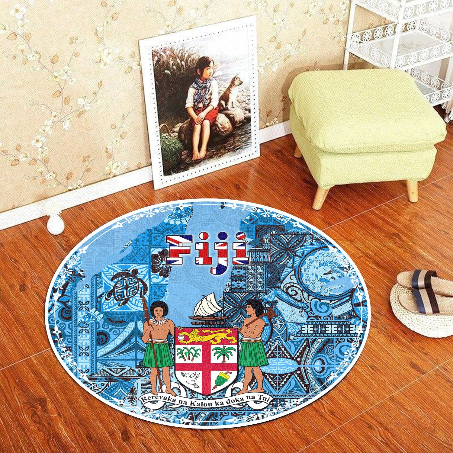 Fiji Flag & Coat Of Arms Round Carpet