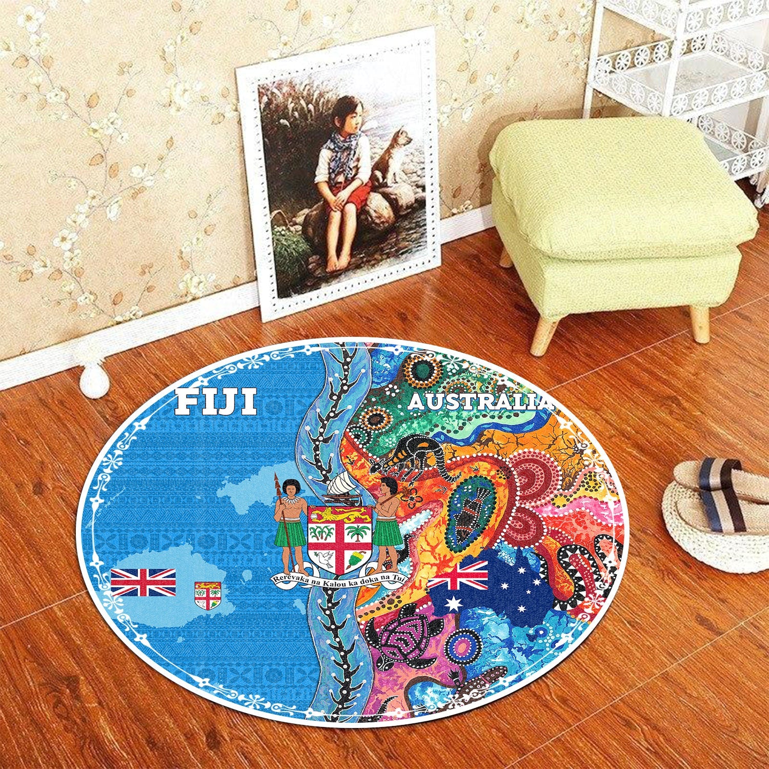 Fiji Tapa & Australia Aboriginal Round Carpet