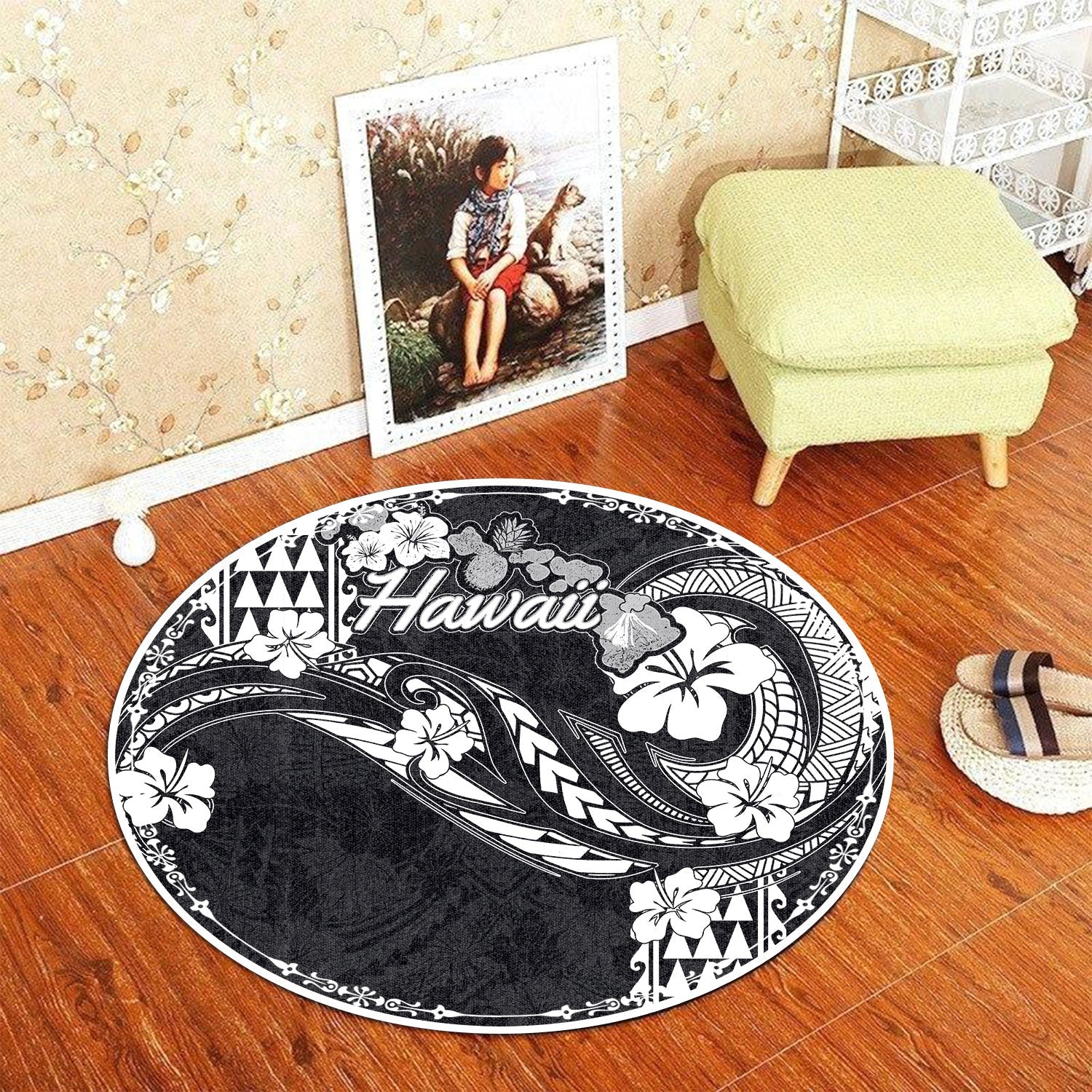 Hawaii Seal Round Carpet Turtle & Map Style