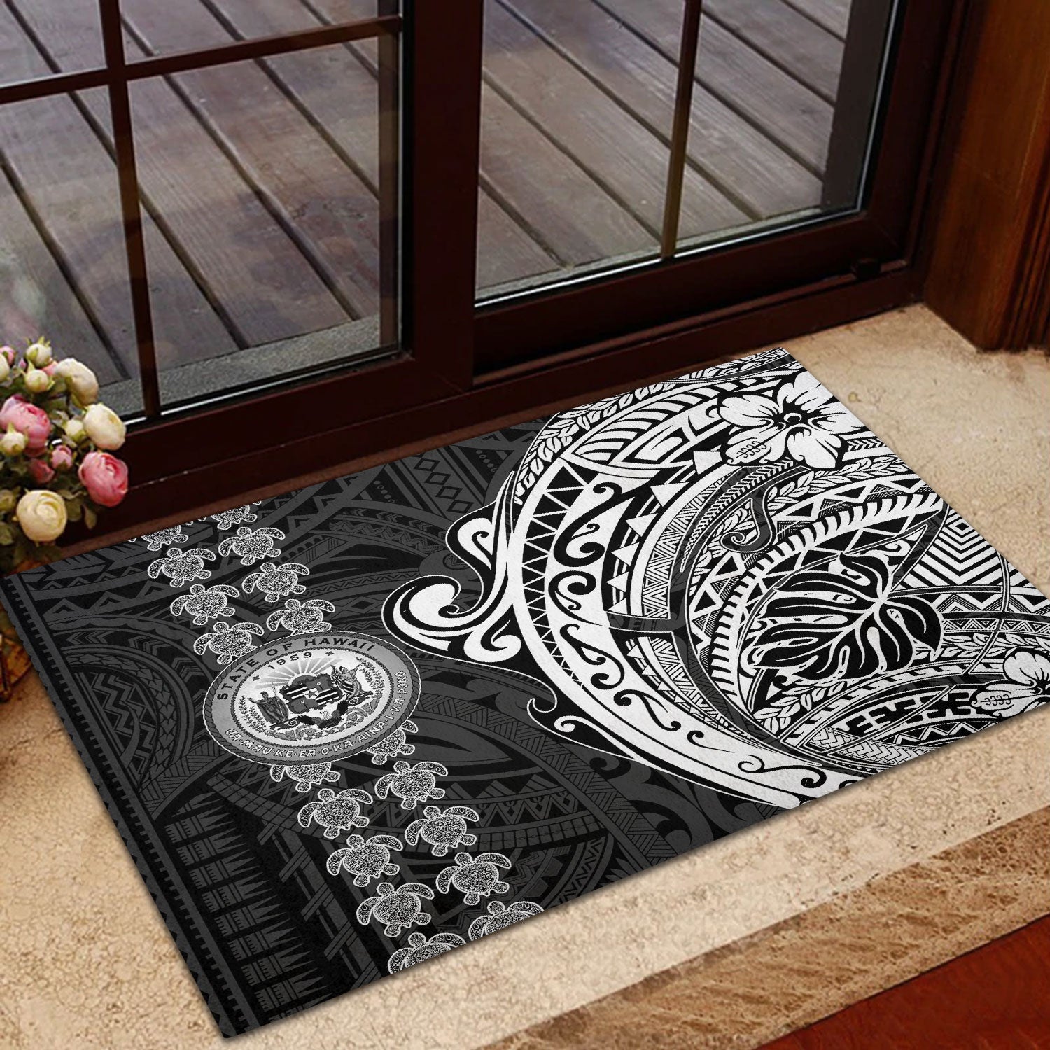 Hawaii Seal Polynesian Turtle Line Door Mat