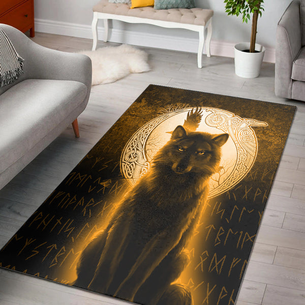 Viking Area Rug Fenrir Viking Wolf Gold Version