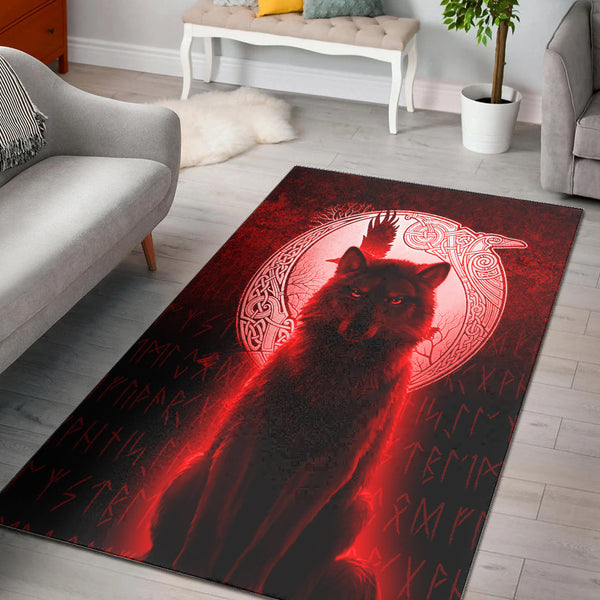 Viking Area Rug Fenrir Viking Wolf Red Version