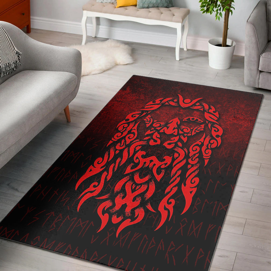 Viking Area Rug Viking God Odin Allfather In Asgard Raven God Red Version