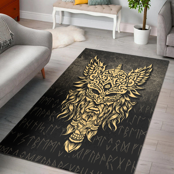 Viking Area Rug Odin The Allfather Asgard God And Chief Of Aesir Gold Version