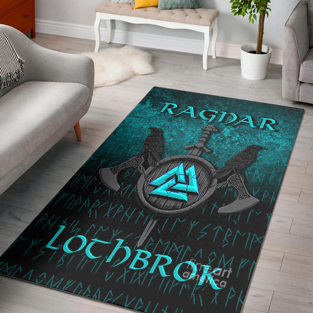 Viking Area Rug Ragnar Lothbrok Ragnar Lodbrok Viking Warrior Cyan Version