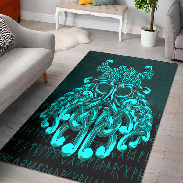 Viking Area Rug Vikings Odin Valhalla Cyan Version